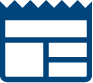 Icon of a stylized news or blog layout, featuring a dark blue rectangular frame with a zigzag top resembling a banner or headline bar.