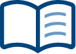 Icon of open book with three blue lines representing text on a page.