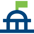 Building icon with a green flag.