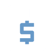 Icon of white outlined document with a large light-blue dollar sign in the center.