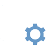 Icon of white outlined file folder icon with a light-blue gear in the corner.