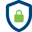 An icon of a lock in a security badge icon