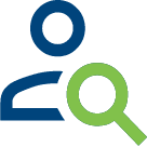 Icon of a outlined silhouette with a magnifying glass overlaid.