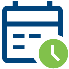 An icon Blue calendar icon with a green clock symbol in the lower-right cornerof a timesheet